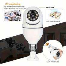 1pc HD Light Bulb Camera, WiFi Wireless Camera, Nanny Cam For Bedroom, Light Bulb Monitoring Camera Socket, 360° Panoramic Camera, Smart Motion Detection Alarm, Light Bulb Camera, Two-Way Audio, Color Night Vision, Pet Camera With Mobile App, Two-Way Talk, Night Vision - White - View 10