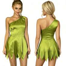 Womens Fairy Costume Dress One Shoulder Asymmetrical Halloween Mini Dress - Green - View 8
