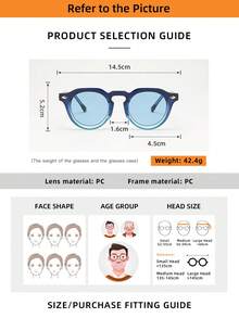 1pc Unisex Vintage Round Small Frame Minimalist Fashion Glasses, Suitable For Travel, Holidays, Beach And Daily Wear - Progressive Blue Frame Blue Film - View 4
