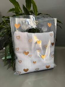 Sacola Plástica P Transparente Brilhoso Alça Vazada 25x30cm com Corações kit com 50 unidades - Visão 8