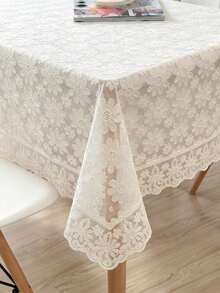 HXARTMIS 1件白色雛菊刺繡蕾絲桌布，半透明網格花卉桌巾，鏤空波浪邊餐桌桌旗，適用於餐桌、咖啡桌，家居裝飾 - 白色 - 查看 4