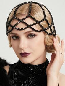 1pc Sparkling Crystal Mesh Hair Cap, Multi-Color Beaded Net Headpiece, Elegant Hollow Out Head Cover For Wedding/Party - Multicolor - View 13