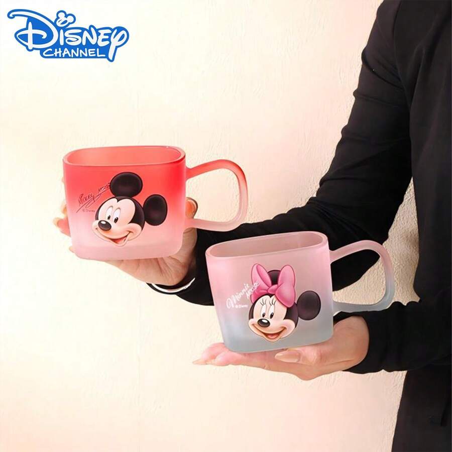 1pc Official Disney Mickey Minnie Glass Cup With Handle, 450ML Cartoon Couple Water Cup, Coffee, Tea, Juice Universal Cup, Home Breakfast Cup, Fan Valentine's Day Women's Gift - Multicolor - View 1