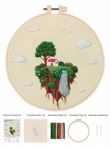 1套初學者刺繡套件，含風景與地理圖案，1套包含1件刺繡布+1個刺繡框+2根刺繡針+1套彩色線+1本英文說明書 - E款材料包 - 查看 6