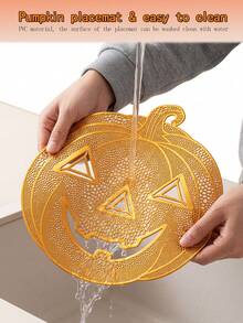 2-6pcs Gold Pumpkin Placemats, PVC Material Halloween Pumpkin Table Mats, Washable, Easy To Clean, Wipeable, Non-Slip, Heat Resistant, For Room Decor, Home Dining Table Decor, Home Decoration, Suitable For Holidays, Parties, Birthdays, Weddings And Dinner Parties - Multicolor - View 5