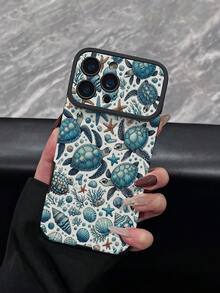1pc New Full Coverage Turtle, Starfish, Shell Pattern Phone Case, Faux Leather Texture, Shockproof Protective Shell Compatible With IPhone 17/17Pro/17ProMax/16/16Pro/16ProMax/16Plus/15/15Plus/15Pro/15ProMax/14/14Plus/14Pro/14ProMax/13/13Pro/13ProMax/12/12Pro/12ProMax/11/11ProMax, Anti-Shock Anti-Collision Soft Protective Cover - Multicolor - View 2