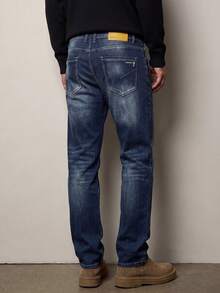 Men's Casual Vintage Frayed Slim Fit Jeans, Stretch Slim Leg Washed Distressed Denim Pants - Blue - View 3