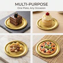 10/20/50pcs Thickened Gold Paper Plates, Round Mini Trays, Metallic Gold Cardboard Cake Bases, Suitable For Snacks, Cupcakes, Coffee, Desserts, Nuts, Perfect For Shower Party, Holiday, Wedding, Birthday Party Decoration Tableware - Gold - View 11