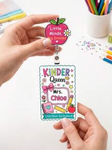 1pc Custom Teacher Name Badge Reel & ID Card Holder Set,Staff Luggage Tag Combo,Teacher Appreciation Gift,Back To School,School ID Accessory Gift - Multicolor - View 6