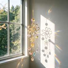 Crystal Light-Catching Wind Chime Pendant, Multi-Scene Hanging Decor, Suitable For Windows, Porches, Doors, Car Interiors, Indoor And Outdoor Home Decoration, Ideal Holiday And Daily Gift - Petal Crystal Wind Chimes - View 4