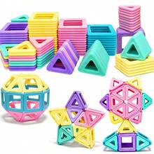 40/80/100/120pcs Vibrant Macaron Color Magnetic Building Blocks Set, Medium Size 4 Classic Shapes DIY Stacking Assembly Toys For Children Early Education - Multicolor - View 11