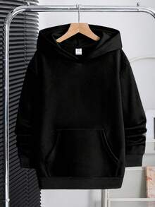 Teen Boys Hooded Sweatshirt, Y2K Style Long Sleeve Sweatshirt, Suitable For Older Children And Teenagers. Simple And Fashionable, Perfect For Casual Daily Wear, Suitable For Spring, Autumn, And Winter. - Black - View 1