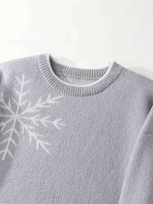 男士休閒雪花提花針織套頭衫，秋冬新款時尚外套 - 灰色 - 查看 3
