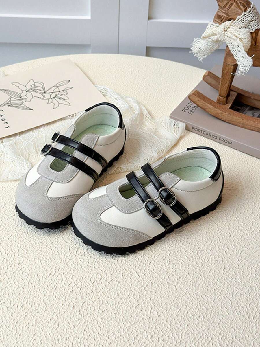 1 Pair Kids Colorblock Shallow-Cut Casual Shoes, Double Strap Soft Sole Non-Slip Flat Sneakers For Boys And Girls Baby Daily Outdoor Wear - Beige - View 1