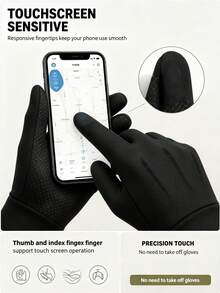 1 Pair Men's Windproof Fleece Lined Touchscreen Anti-Slip Sports Gloves, Back To School Winter Warm Motorcycle Riding Gloves, Suitable For Cycling, Skiing, Outdoor Activities And Cold Weather Hand Protection - Black - View 6