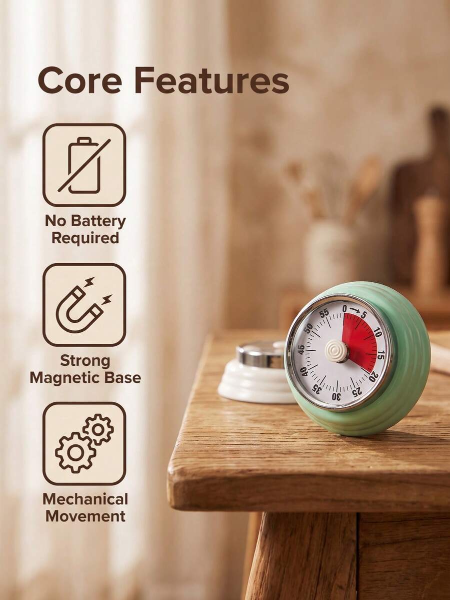 Mechanical Kitchen Timer With Clear Scale Dial, Round Wind-Up Timing Tool, Multiple Soft Color Options, Manual Timing Device Suitable For Cooking, Baking, Studying, Sports Time Reminder, Home Timing Gadget - Multicolor - View 1