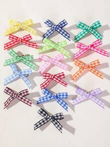 30pcs Girls Multi-Color Fabric Bow Plaid Ribbon Hair Clips, Versatile Bangs Back Head Side Clips, Hair Accessories For Daily Use - Multicolor - View 5