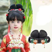 Hanfu Gaya Kuno Wig Satu Potong untuk Pertunjukan Tahun Baru, Sanggul Rambut, Aksesori Rambut Kostum, Gaya Dinasti Tang, Penutup Rambut, Bantalan Rambut - Dark Brown - View 7