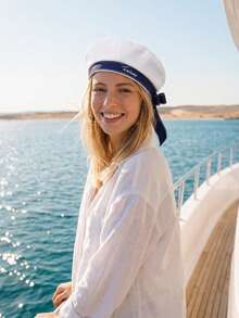 1 Classic Sailor Hat, Vintage Sailor Cap, Unisex Navy Hat, Sweet Cute Hat With Ribbon, Bow Beret Hat, Letter Embroidered Flat Top Navy Cap, Party And Cosplay Accessory - Sailor Hat - View 13