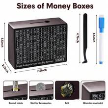 Wooden Money Saving Box Upgraded All-In-One Cash Savings Box With 10k 5k 3k 1k Challenge Target Trackers Reusable Piggy Bank For Adults And Cash Vault Bank W/Sliding Lid - 如圖 - 查看 2