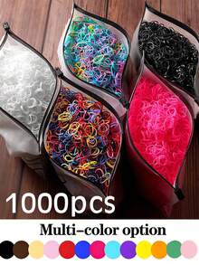 1 Bag 1000pcs Dopamine Colorful Rubber Bands Hair Ties, Non-Damaging Hair Accessories, Multi-Purpose Hair Bands, Transparent Mini Elastic Hair Ties, Small Ponytail Rubber Bands, Gift - Multicolor - View 2