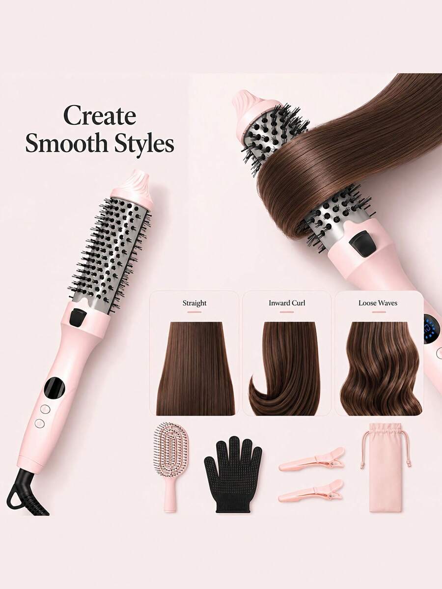 GENAI Hot Air Straightening Brush For Thick, Unruly Hair – 3-In-1 Styler For Straightening And Curling Hair, Heated Round Comb Attachment, Fast Heating Ceramic Technology, 3 Colors - EU C Type Plug(220-240V) - View 1