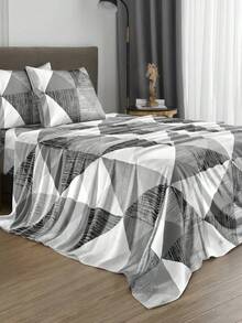 Set Sprei 4 Potong Motif Patchwork Segitiga Ungu & Abu-abu, Set Sprei Lembut Mudah Perawatan (1 Sprei Datar + 1 Sprei Fitted + 2 Sarung Bantal), Set Sprei Rajut Cocok Untuk Ukuran King/Queen/Full/Twin, Cocok Untuk Kasur Tebal 11,8 Inci, Lembut, Bernapas, Tahan Kerut, Sprei Motif Geometris - Grey - View 5