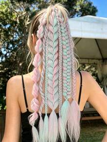 Two-Tone Bubble Boxer Braids Ponytail Wig, Cool Girl Hand-Braided Braids - Multicolor - View 7