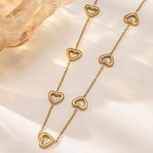 1 Set Stainless Steel Chain Heart Pendant Women's Fashion Necklace & Bracelet Jewelry Set, Gift Accessory - Multicolor a - View 7