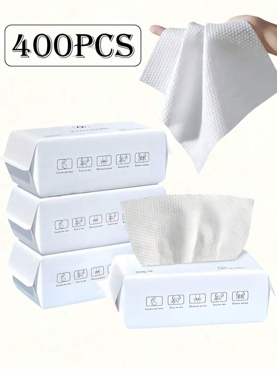 Disposable Face Towels 400/200/100/50pcs, Thickened Large Size Soft Makeup Remover Wipes, Suitable For Sensitive Skin, Dual-Use Non-Woven Soft Facial Towels, Dry And Wet Use - Multicolor - View 1