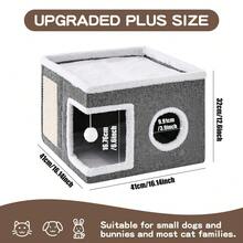 Large Cat Cave Bed With Scratching Board And Fluffy Ball Foldable Cat Cozy House 41X41X32CM - Grey - View 3
