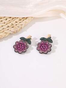 2 pezzi Fermagli per capelli a becco d'anatra con fiori di strass dolci e carini, fermagli laterali con foglie verdi e strass colorati, accessori per capelli da donna per uso quotidiano con capelli sciolti - Multicolore - Visualizzare 10