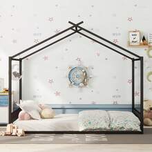 Kids Bed Frame House Shape - 140 X 200 Cm - White - 黑色 - 查看 4