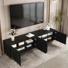 TV Stand With Shelves And Drawers, White With Golden Handles And Feet - Black - View 6