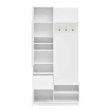 Compact Wardrobe With Mirror And Bench - Entryway Furniture Set - White - View 11