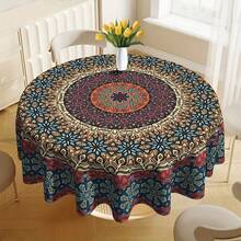 1pc Bohemian Style Mandala Round Tablecloth, Colorful Country Style Polyester Fiber Dining Room Party Picnic Patio Tablecloth - Round - View 8