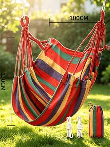 1pc Portable Outdoor Hanging Chair, Wear-Resistant Breathable Canvas Material Leisure Rocking Chair (Includes Installation Rope), Colorful Striped Bohemian Style, Hanging Round Seat With Wide Backrest Design, Comfortable Body Wrapping And Space-Saving, Home Outdoor Swing Chair, Suitable For Garden, Yard, Balcony, Picnic, Birthday Party, Summer Activities - Multicolor - View 6