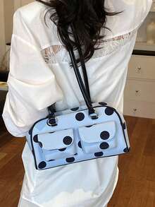 Women's Retro Solid Color Pu Leather Shoulder Bag With Multiple Pockets Large Capacity Comes With A Detachable Accessory Charm - Multicolor - View 4