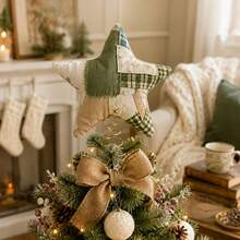 Patchwork Christmas Tree Topper Fabric Five Pointed Star Holiday Ornament - Green---m - View 5
