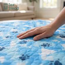 1pc Dog Paw Print Ice Silk Cooling Mat, Suitable For Humans And Pets, Breathable Cooling Blanket For Summer, Applicable To Bed, Sofa And Floor, Washable And Reusable Sleeping Pad - Blue - View 6