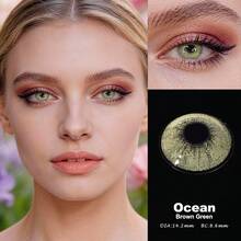 Lalens Bella Ocean 棕綠漸層無痕自然美感圓形隱形眼鏡 1 對批發，美容彩色隱形眼鏡，年戴，DIA14.20MM BC8.6MM，適合淺色與深色眼睛，中東穆斯林女性派對與日常妝容 - LA Green - 查看 3