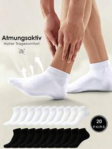 1/5/10/20 Pairs Unisex Black & White Boat Socks/Short Socks, Couple Socks, Breathable Casual Boat Socks, Versatile For Daily Wear, Suitable For All Seasons - Black and White - View 9