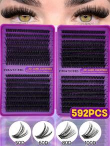 640pcs Eyelash Extension Kit, DIY Segmented Lashes With Tools, Large Capacity Soft False Eyelash Bundle Set, Suitable For Beginners, DIY Home Use, Fluffy And Thick, Easy To Use, Portable And Reusable, Create Natural And Charming Eyes - 彩色 - 查看 5