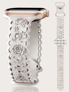 Lace Hollow Floral Silicone Watch Band Compatible With Apple Watch Band 38mm 40mm 41mm 42mm 44mm 45mm 46mm 49mm, Boho Thin Hollow Slim Engraved Breathable Sports Watch Band Waterproof Watch Band Suitable For Apple Watch Ultra 11/10/9/8/7/SE/6/5/4/3/2/1 SE Women Men - Lace - View 33
