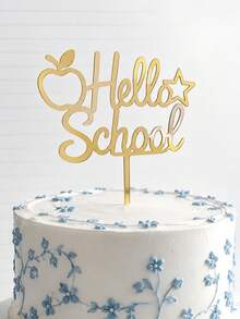 3/6/9入 金色鏡面 Hello School 壓克力蛋糕插牌，蘋果星星校園風蛋糕插飾，返校季烘焙用品，甜點桌裝飾，學生開學季派對裝飾禮物 - A - 查看 1