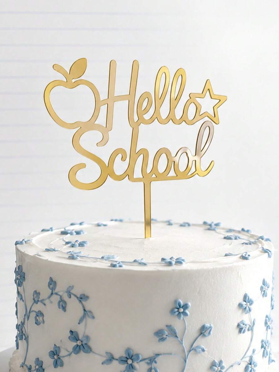 3/6/9入 金色鏡面 Hello School 壓克力蛋糕插牌,蘋果星星校園風蛋糕插飾,返校季烘焙用品,甜點桌裝飾,學生開學季派對裝飾禮物 - A - 查看 1