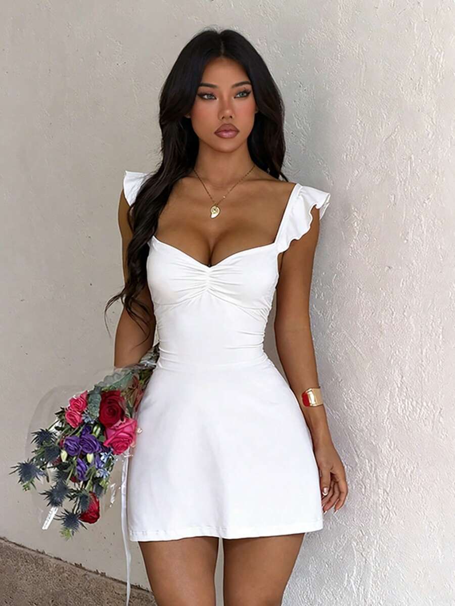 Summer White Dress - Elegant Party, Beach And Vacation Dress For Women, Ruffle Dress