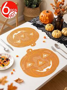 2-6pcs Gold Pumpkin Placemats, PVC Material Halloween Pumpkin Table Mats, Washable, Easy To Clean, Wipeable, Non-Slip, Heat Resistant, For Room Decor, Home Dining Table Decor, Home Decoration, Suitable For Holidays, Parties, Birthdays, Weddings And Dinner Parties - Multicolor - View 14
