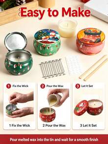 Xmas Candle Making Craft Set 50 Pieces, 10 Random Christmas Pattern Storage Tins Equipped With 40 Professional Candle Making Supplies, Great For DIY Hobby Projects And Brightening Up Holiday Party Scenes - 50pcs/10 Sets/5 - View 5