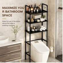 Over The Toilet Storage Cabinet, 3-Tier Metal Bathroom Organizer Shelf, Stable Freestanding Above Toilet Shelf For Laundry - Black - View 4